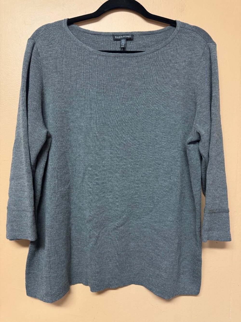 Eileen Fisher Wool Gray Fine Knit Boat Neck Sweater M Minimalist Italian Yarn